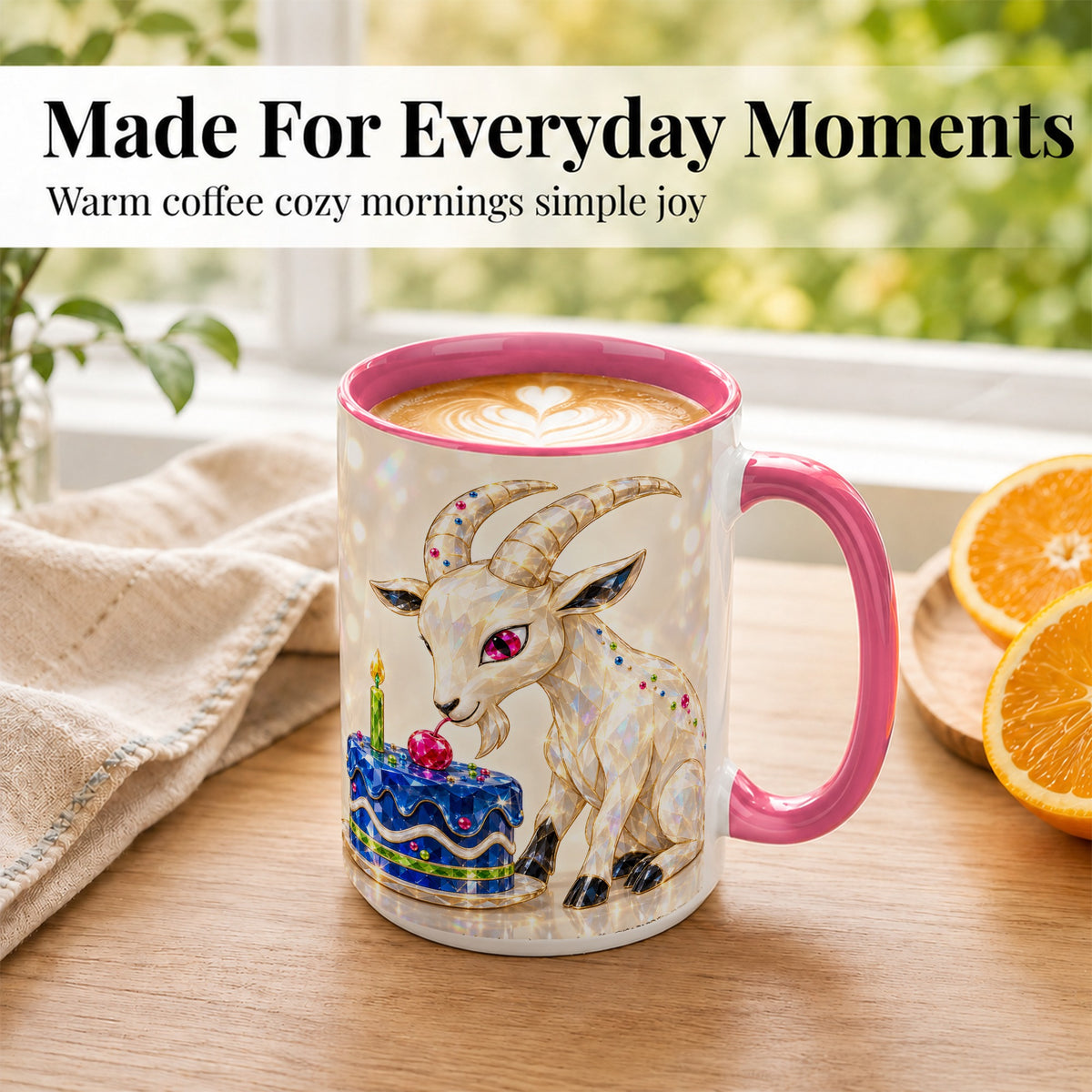 #pl[15oz|Pink] Crystal Goat Coffee Mug, White Birthday Goat Mug, Ceramic Cup