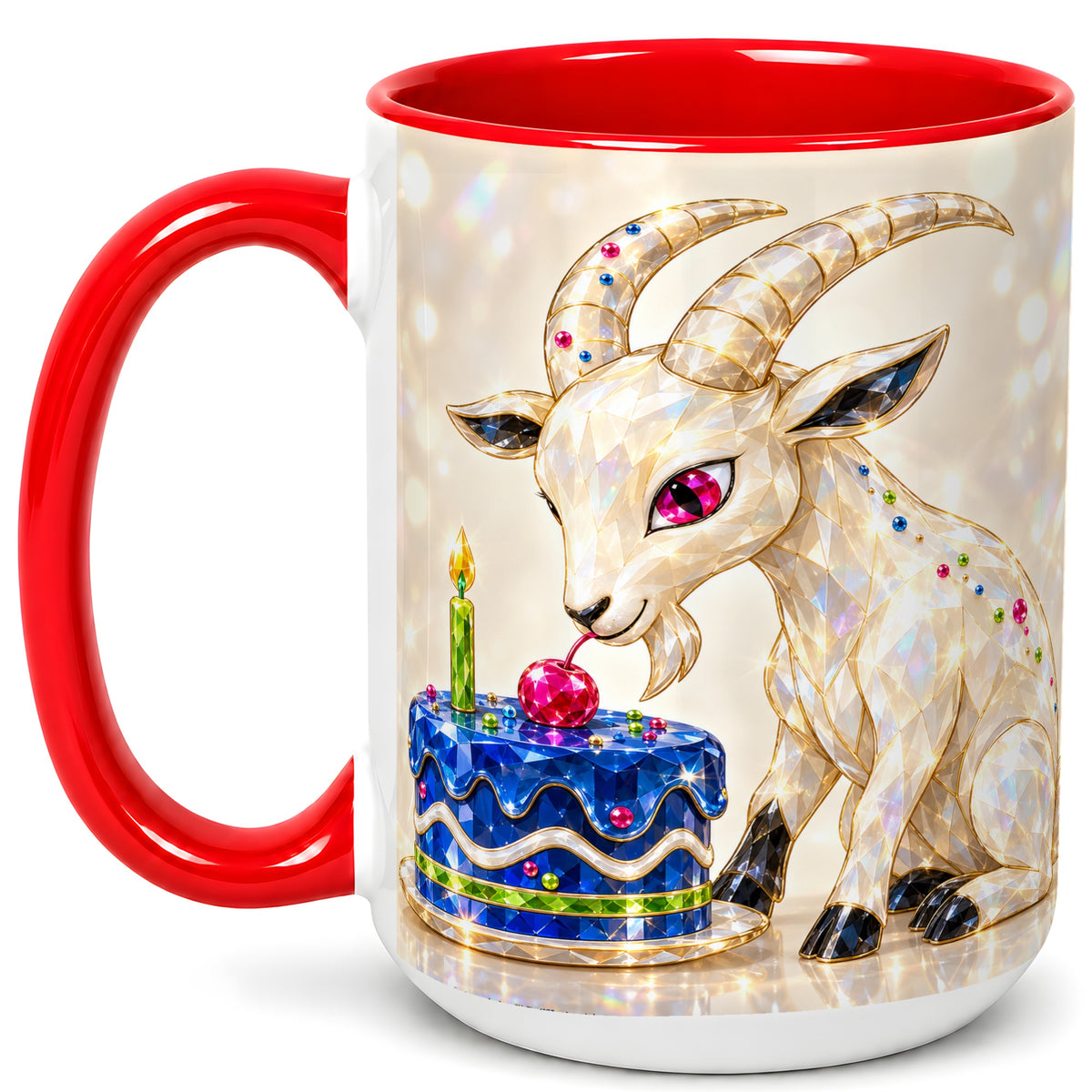 #pl[15oz|Red] Crystal Goat Coffee Mug, White Birthday Goat Mug, Ceramic Cup