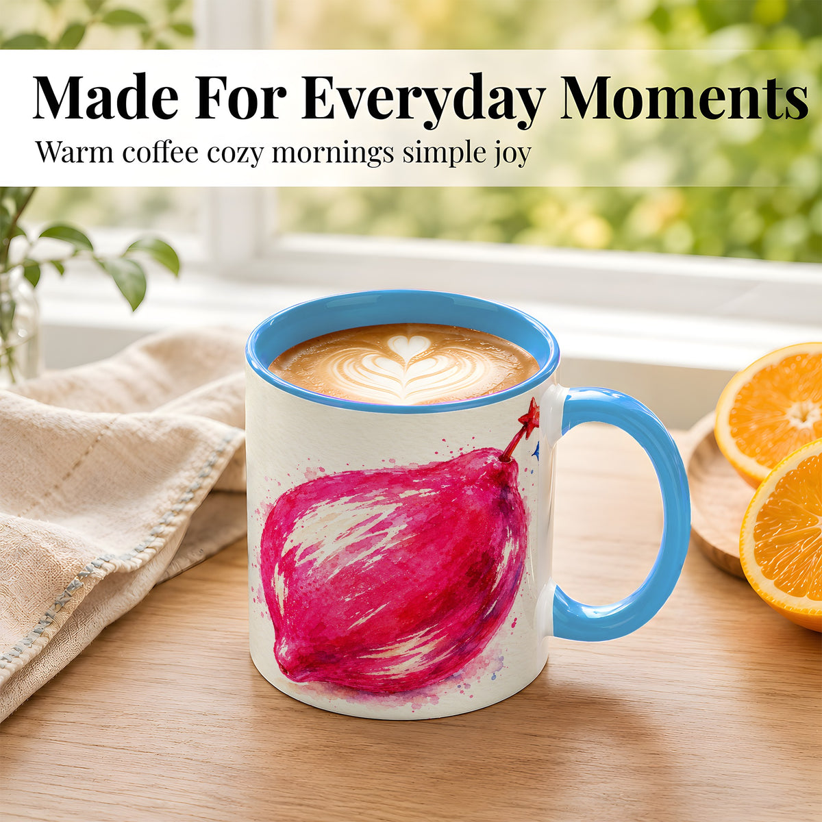 #pl[11oz|Blue] Pink Shooting Star Coffee Mug, Watercolor Celestial Mug, Ceramic Cup