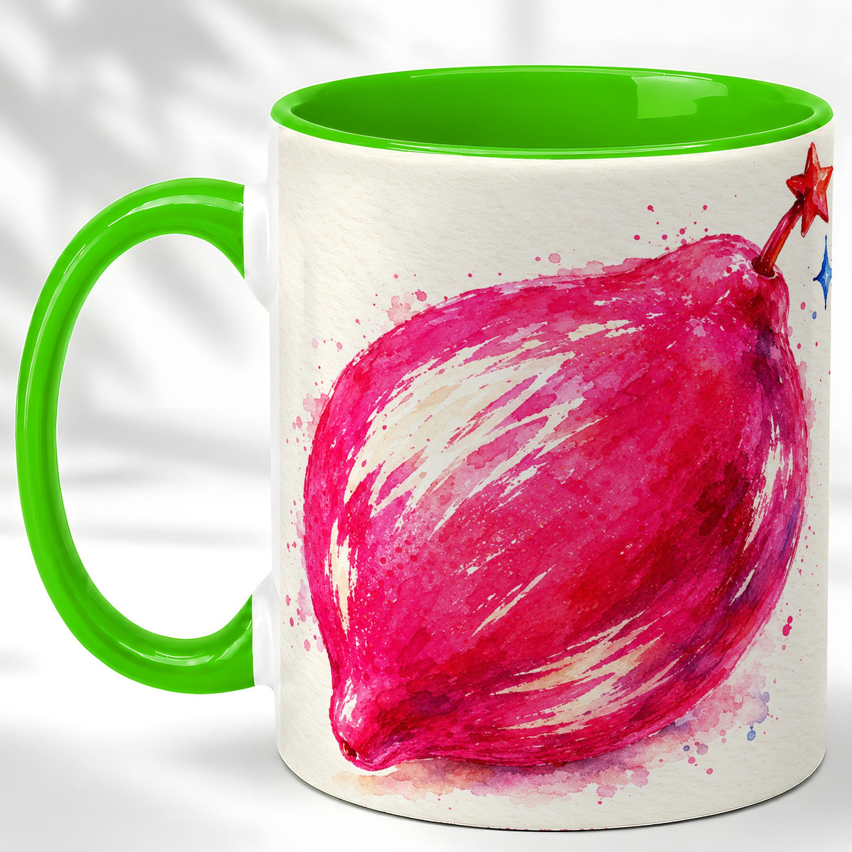 #pl[11oz|Green] Pink Shooting Star Coffee Mug, Watercolor Celestial Mug, Ceramic Cup