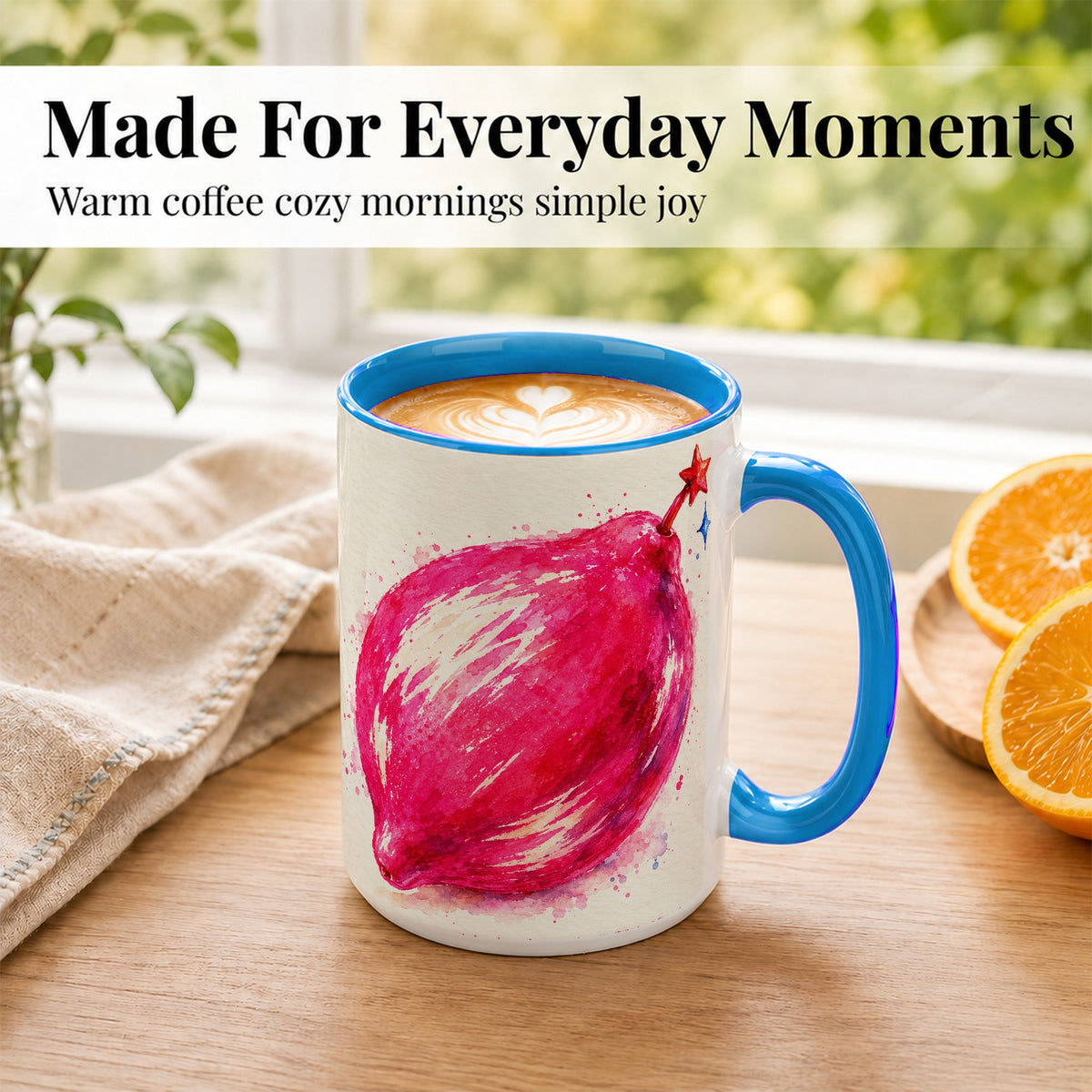 #pl[15oz|Blue] Pink Shooting Star Coffee Mug, Watercolor Celestial Mug, Ceramic Cup
