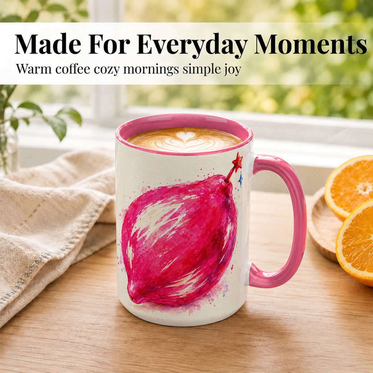 #pl[15oz|Pink] Pink Shooting Star Coffee Mug, Watercolor Celestial Mug, Ceramic Cup