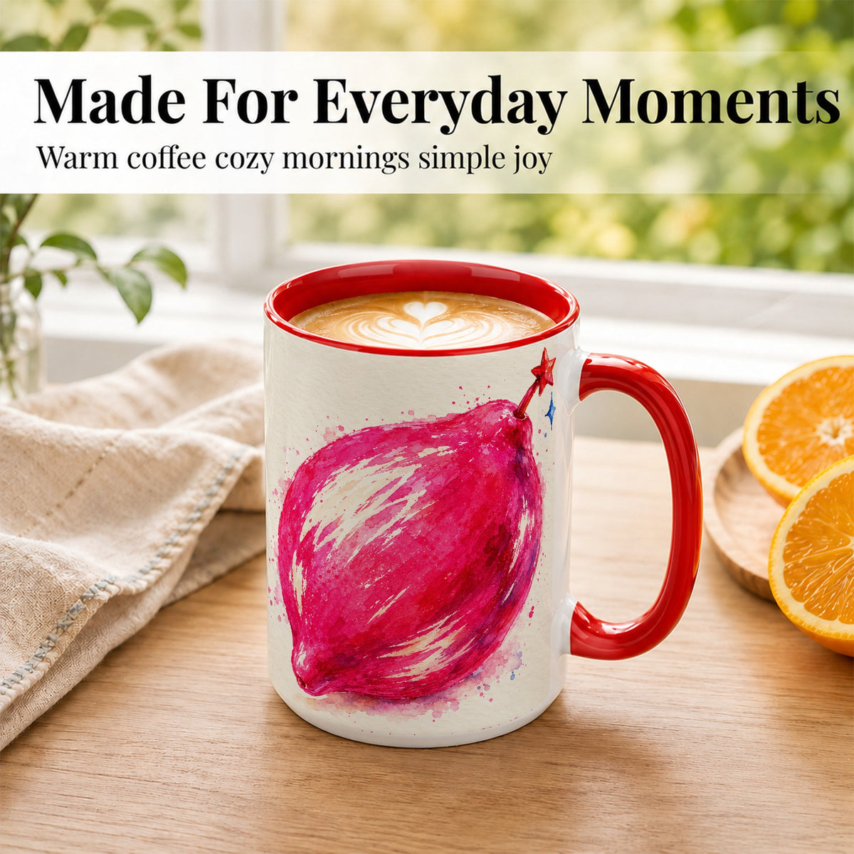 #pl[15oz|Red] Pink Shooting Star Coffee Mug, Watercolor Celestial Mug, Ceramic Cup