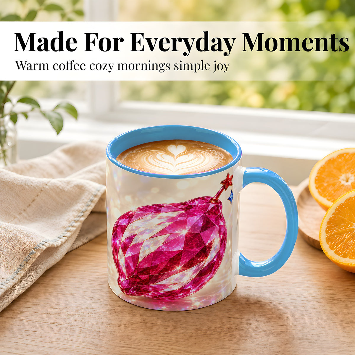 #pl[11oz|Blue] Pink Crystal Pepper Coffee Mug, Ruby Gemstone Mug, Ceramic Cup