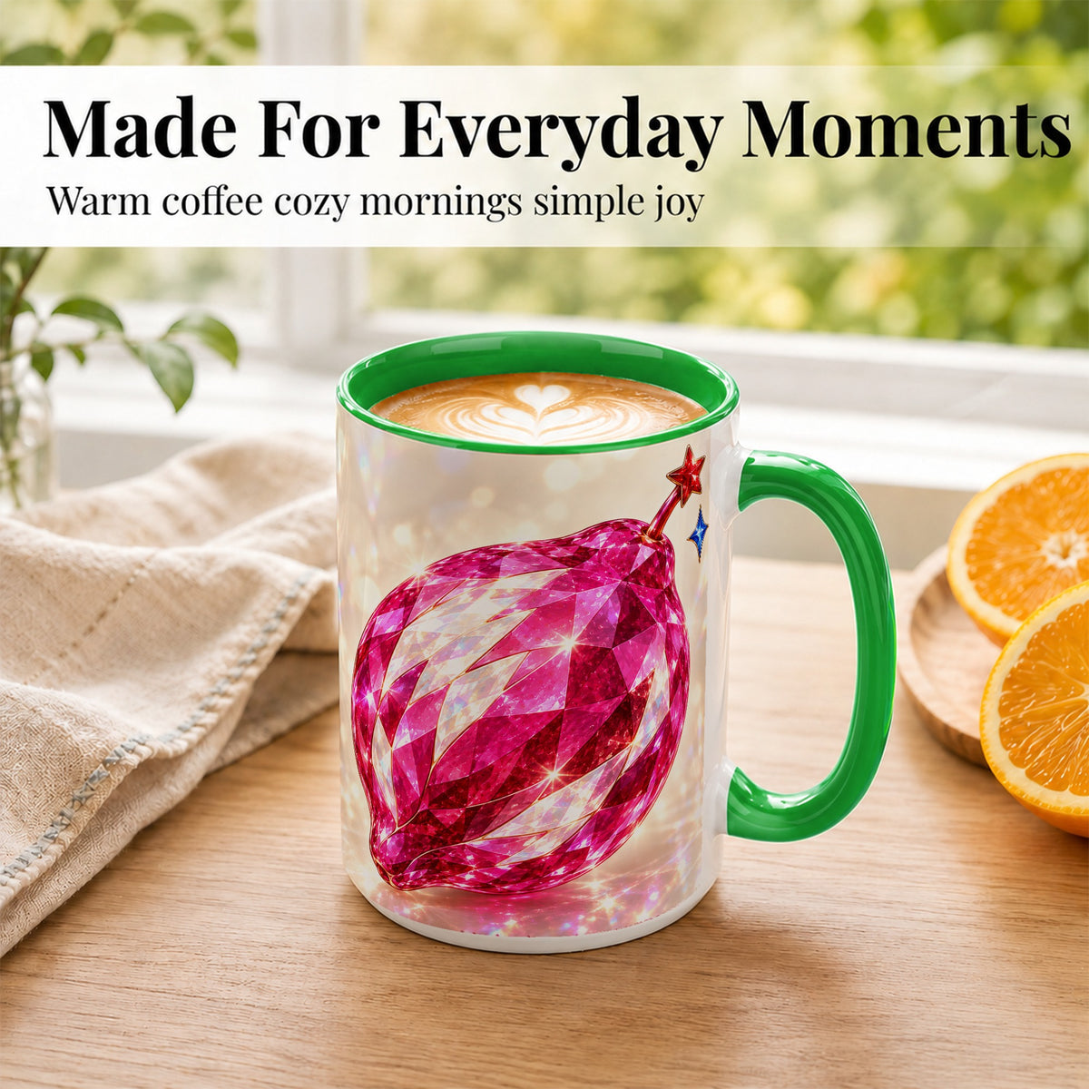#pl[15oz|Green] Pink Crystal Pepper Coffee Mug, Ruby Gemstone Mug, Ceramic Cup