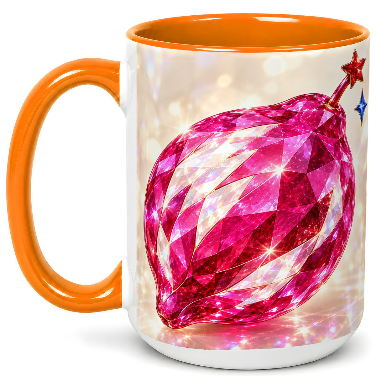 #pl[15oz|Orange] Pink Crystal Pepper Coffee Mug, Ruby Gemstone Mug, Ceramic Cup