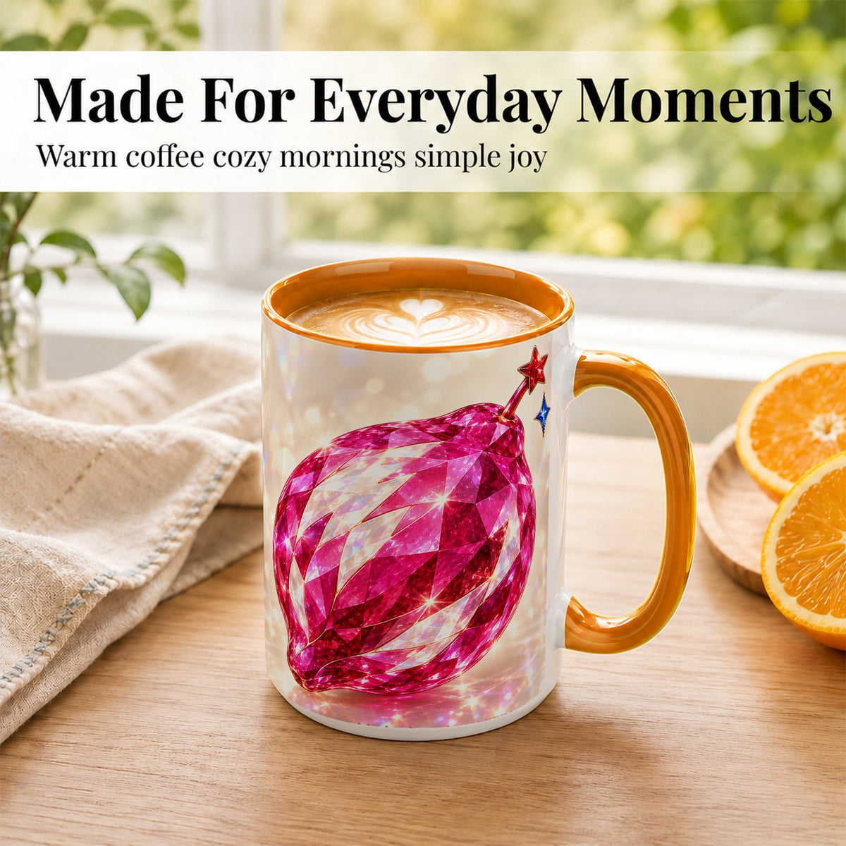 #pl[15oz|Orange] Pink Crystal Pepper Coffee Mug, Ruby Gemstone Mug, Ceramic Cup