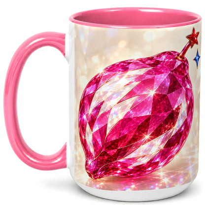 #pl[15oz|Pink] Pink Crystal Pepper Coffee Mug, Ruby Gemstone Mug, Ceramic Cup