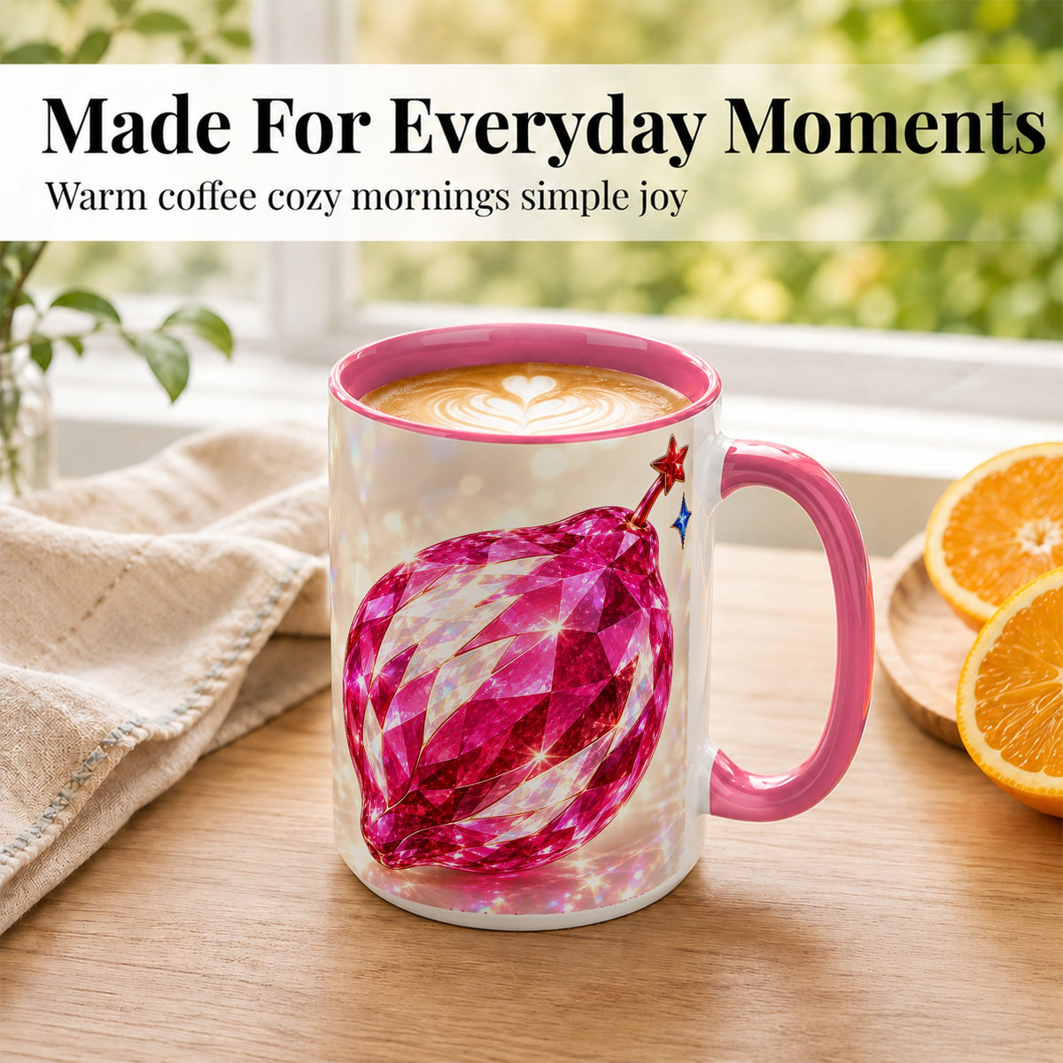 #pl[15oz|Pink] Pink Crystal Pepper Coffee Mug, Ruby Gemstone Mug, Ceramic Cup