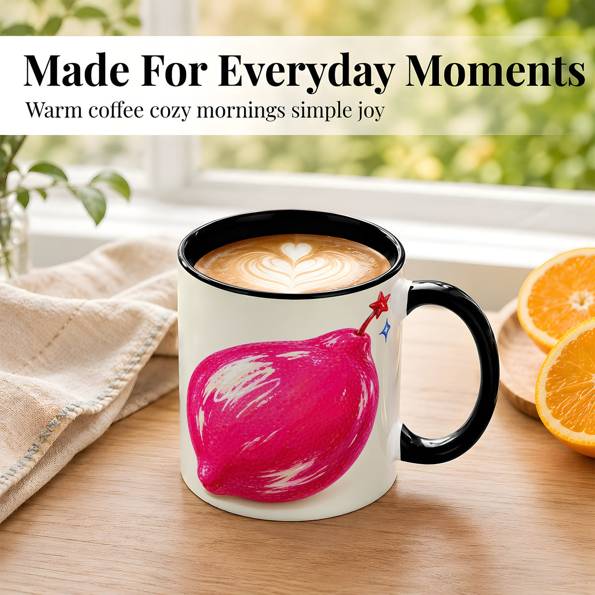 #pl[11oz|Black] Glossy Pink Pepper Coffee Mug, Sparkling Chili Mug, Ceramic Cup
