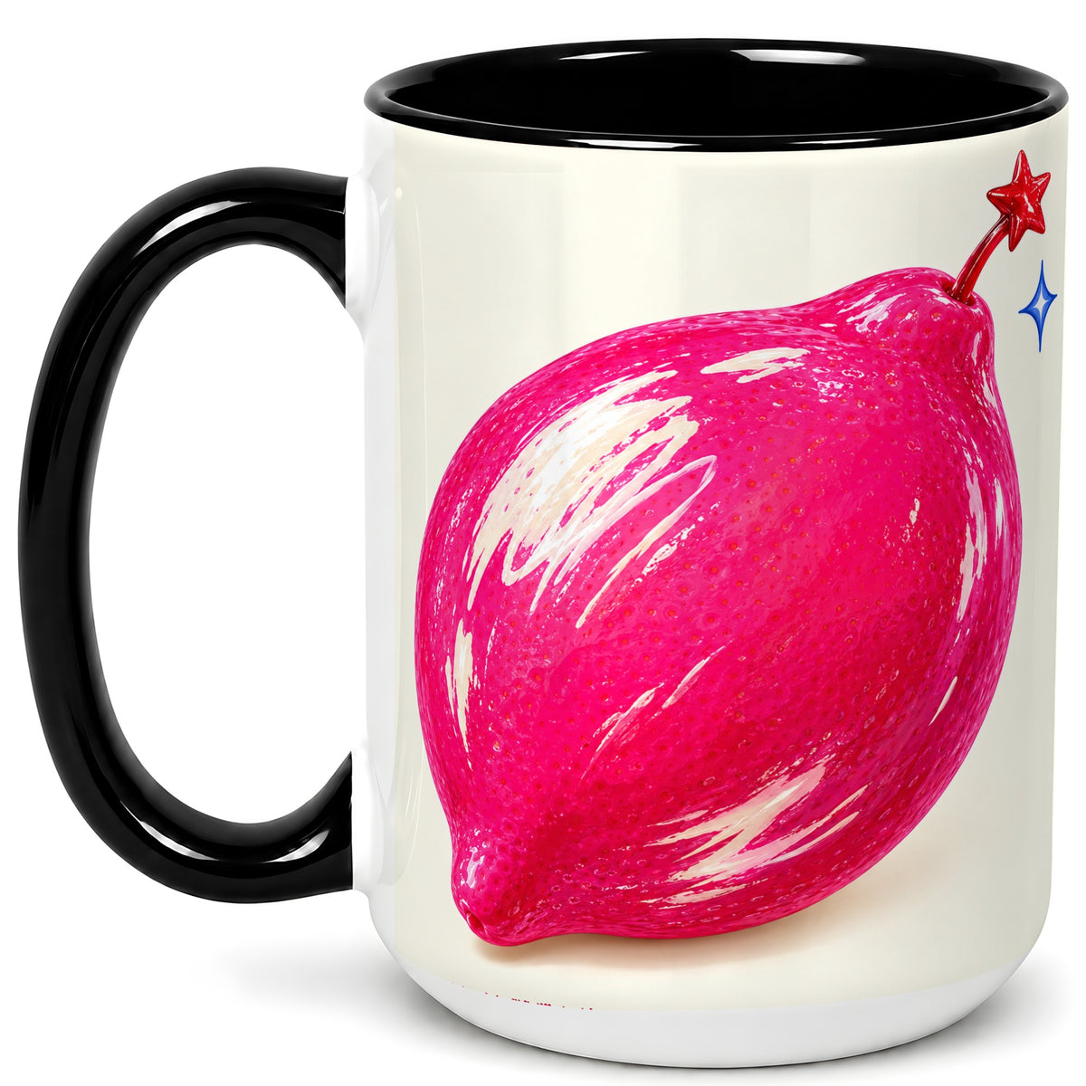 #pl[15oz|Black] Glossy Pink Pepper Coffee Mug, Sparkling Chili Mug, Ceramic Cup