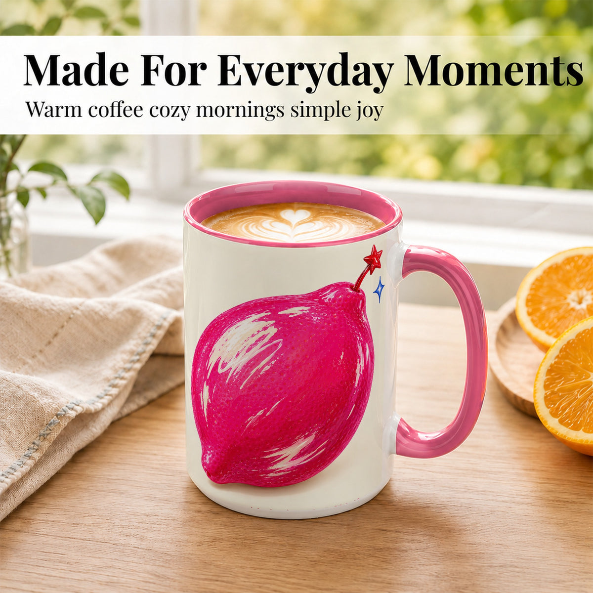 #pl[15oz|Pink] Glossy Pink Pepper Coffee Mug, Sparkling Chili Mug, Ceramic Cup