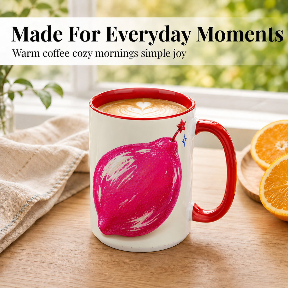 #pl[15oz|Red] Glossy Pink Pepper Coffee Mug, Sparkling Chili Mug, Ceramic Cup