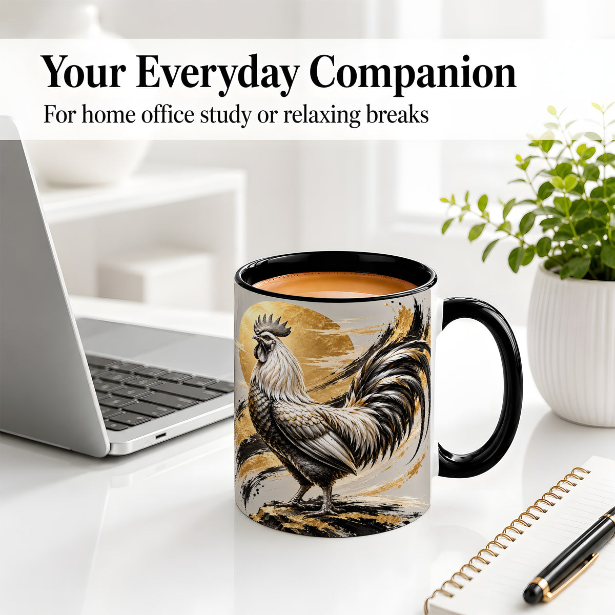 #pl[11oz|Black] Black Gold Rooster Ceramic Mug for Rooster Lovers