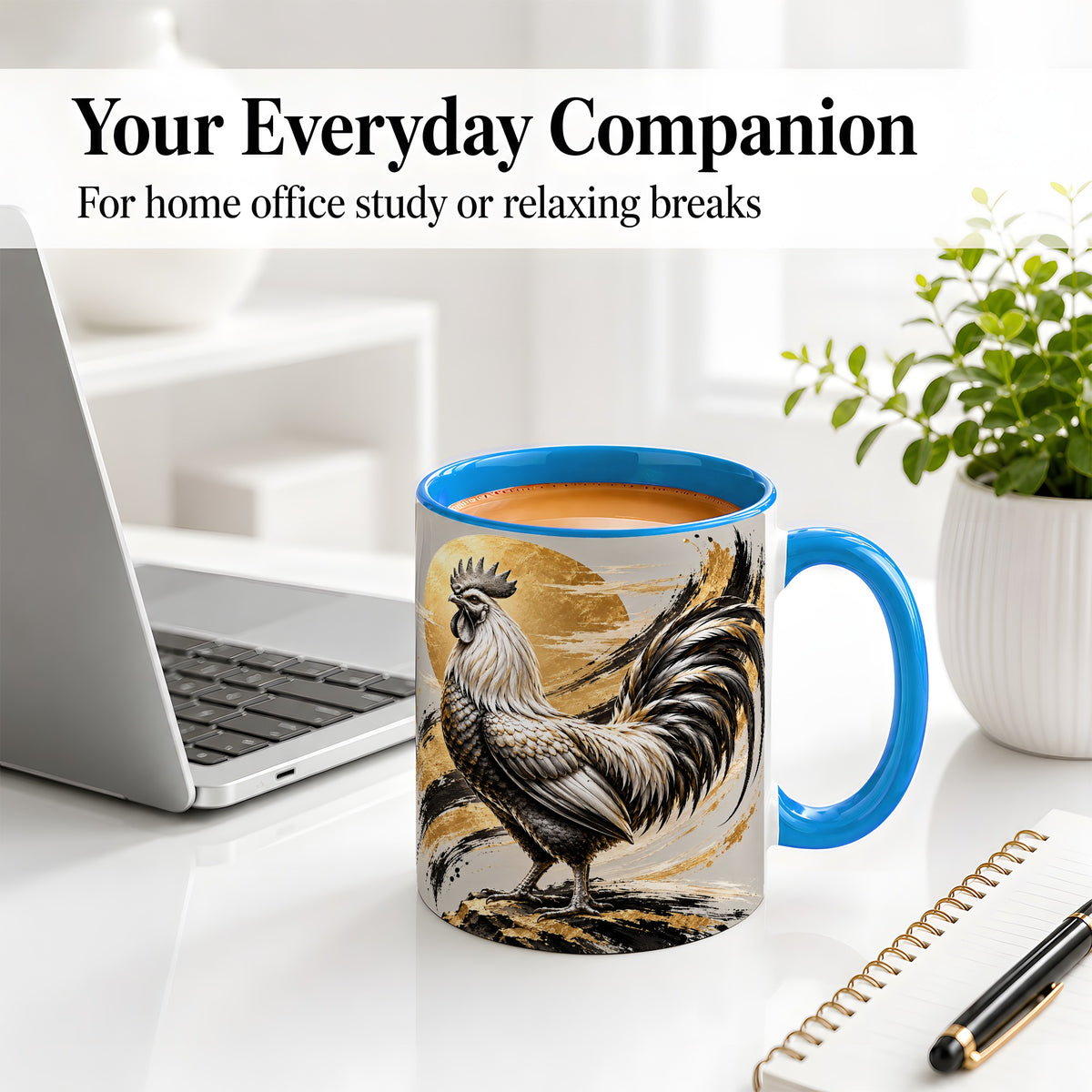 #pl[11oz|Blue] Black Gold Rooster Ceramic Mug for Rooster Lovers