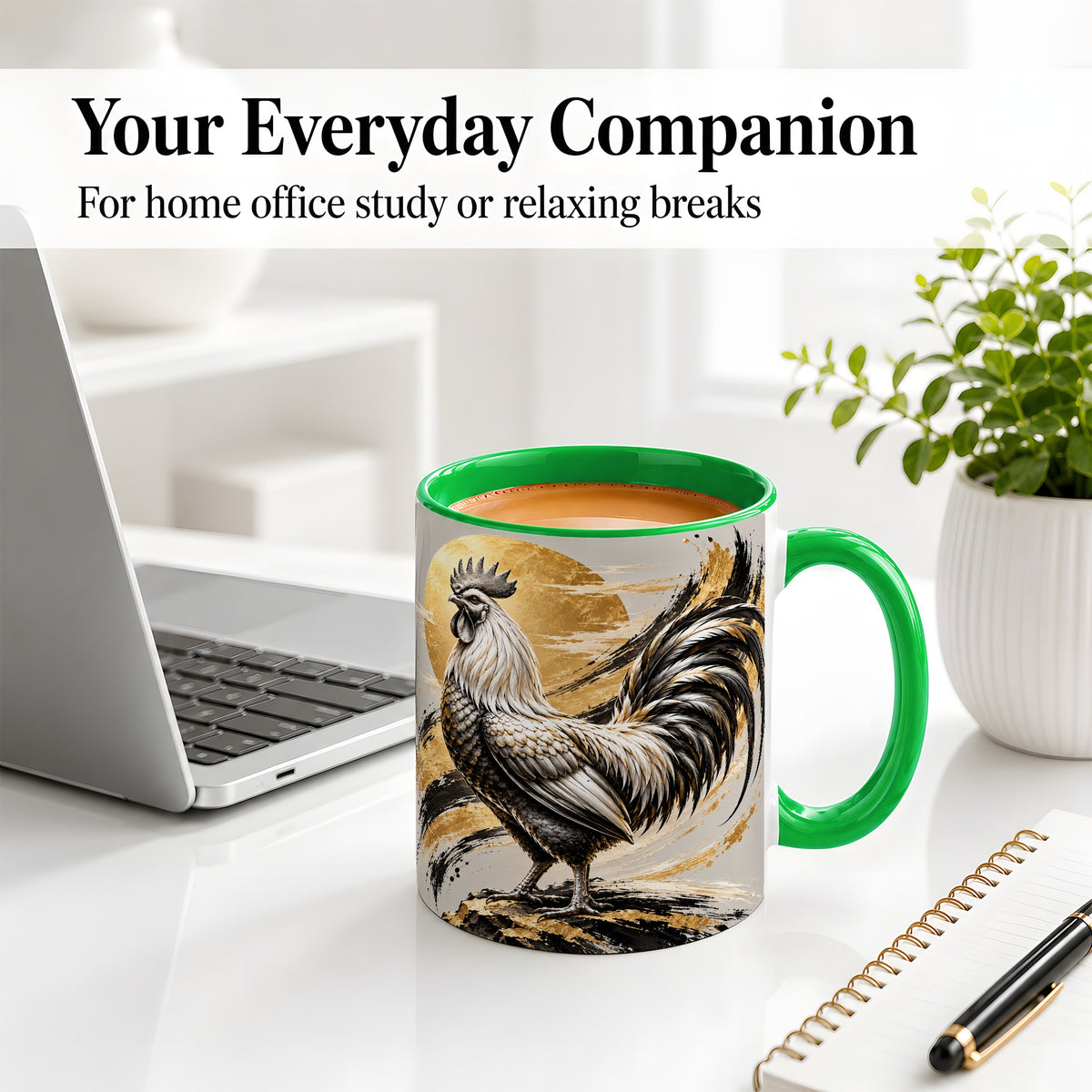 #pl[11oz|Green] Black Gold Rooster Ceramic Mug for Rooster Lovers