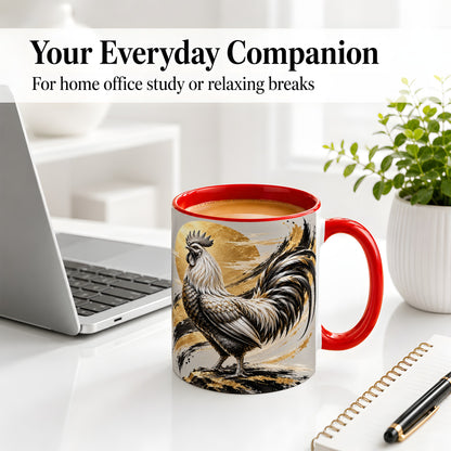 #pl[11oz|Red] Black Gold Rooster Ceramic Mug for Rooster Lovers