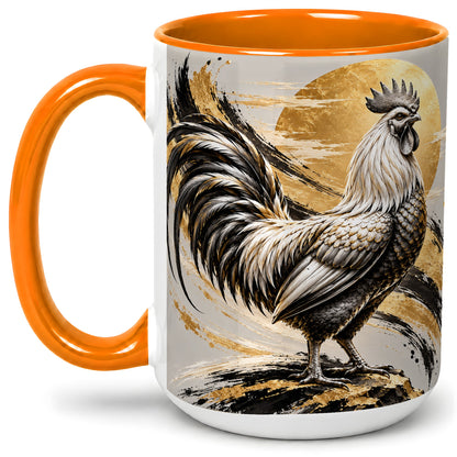 #pl[15oz|Orange] Black Gold Rooster Ceramic Mug for Rooster Lovers