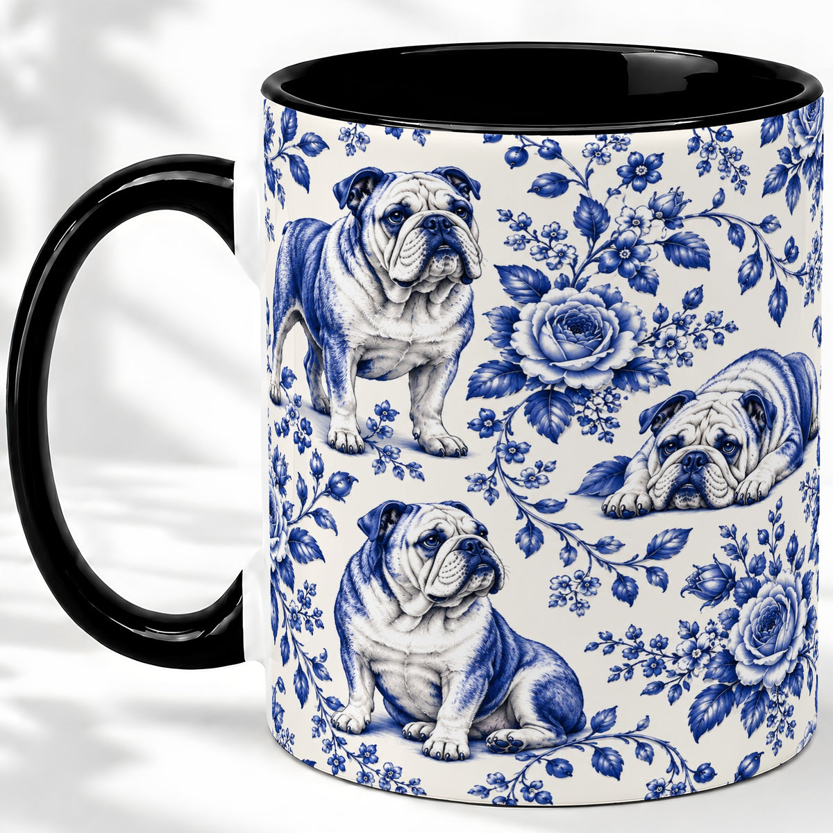#pl[11oz|Black] Blue Floral Bulldog Ceramic Mug for Bulldog Lovers
