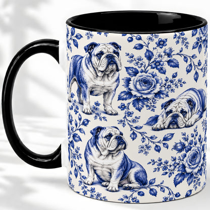 #pl[11oz|Black] Blue Floral Bulldog Ceramic Mug for Bulldog Lovers