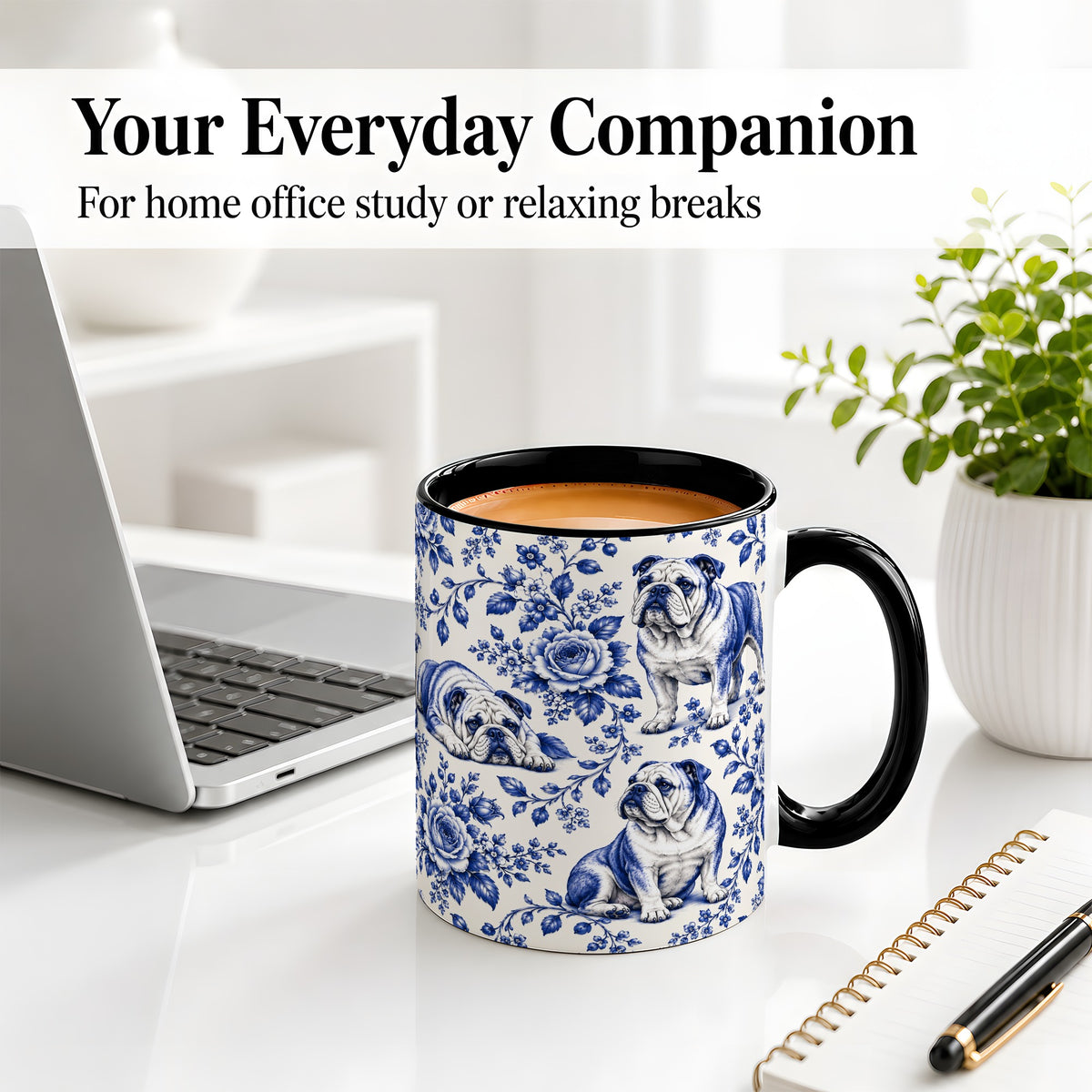 #pl[11oz|Black] Blue Floral Bulldog Ceramic Mug for Bulldog Lovers