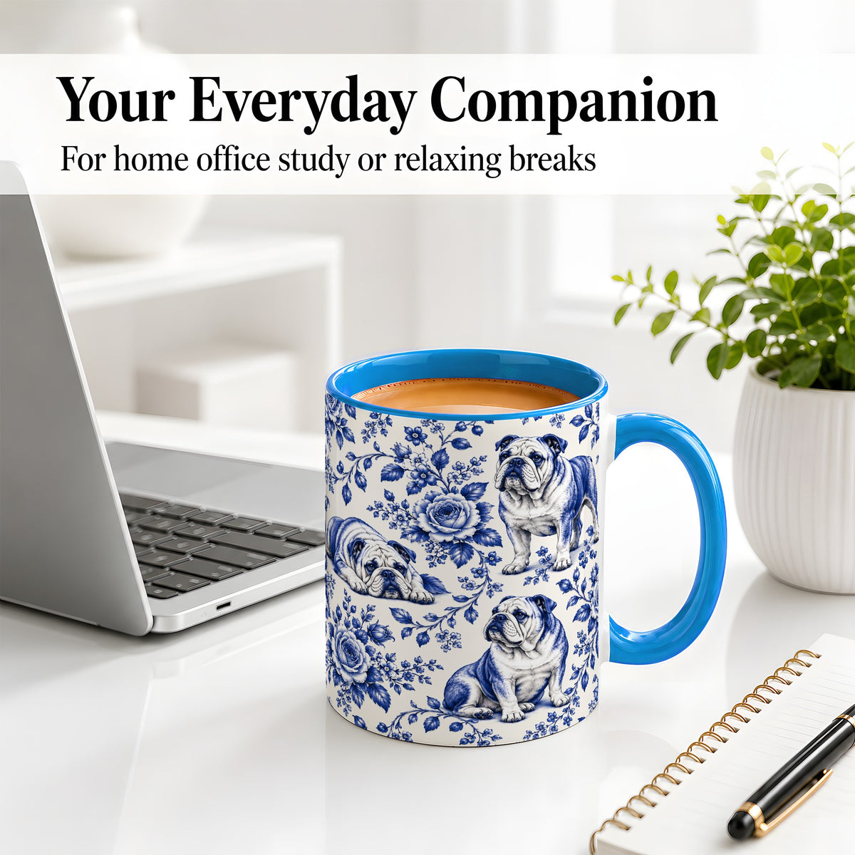 #pl[11oz|Blue] Blue Floral Bulldog Ceramic Mug for Bulldog Lovers