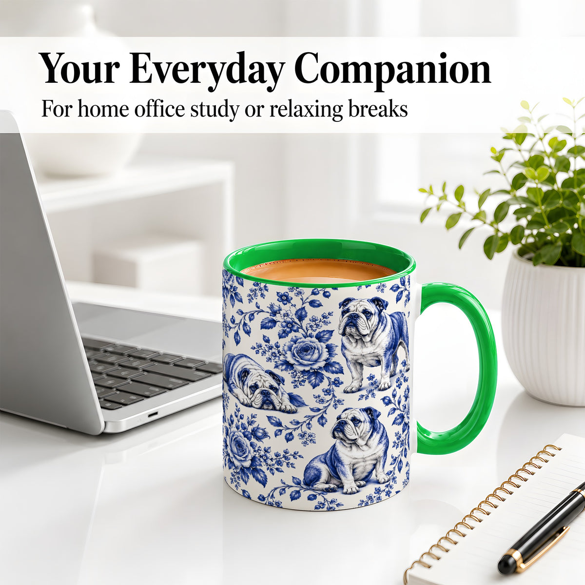 #pl[11oz|Green] Blue Floral Bulldog Ceramic Mug for Bulldog Lovers