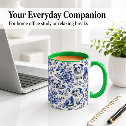 #pl[11oz|Green] Blue Floral Bulldog Ceramic Mug for Bulldog Lovers