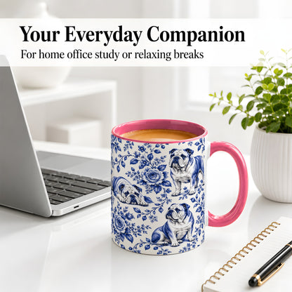 #pl[11oz|Pink] Blue Floral Bulldog Ceramic Mug for Bulldog Lovers