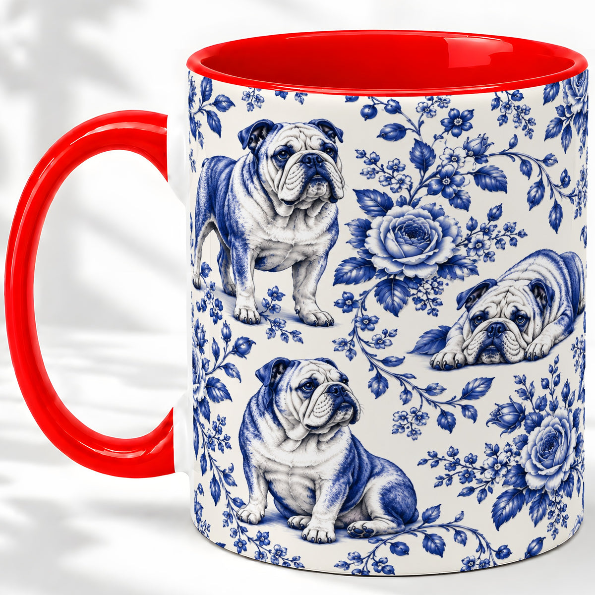 Blue Floral Bulldog Ceramic Mug for Bulldog Lovers
