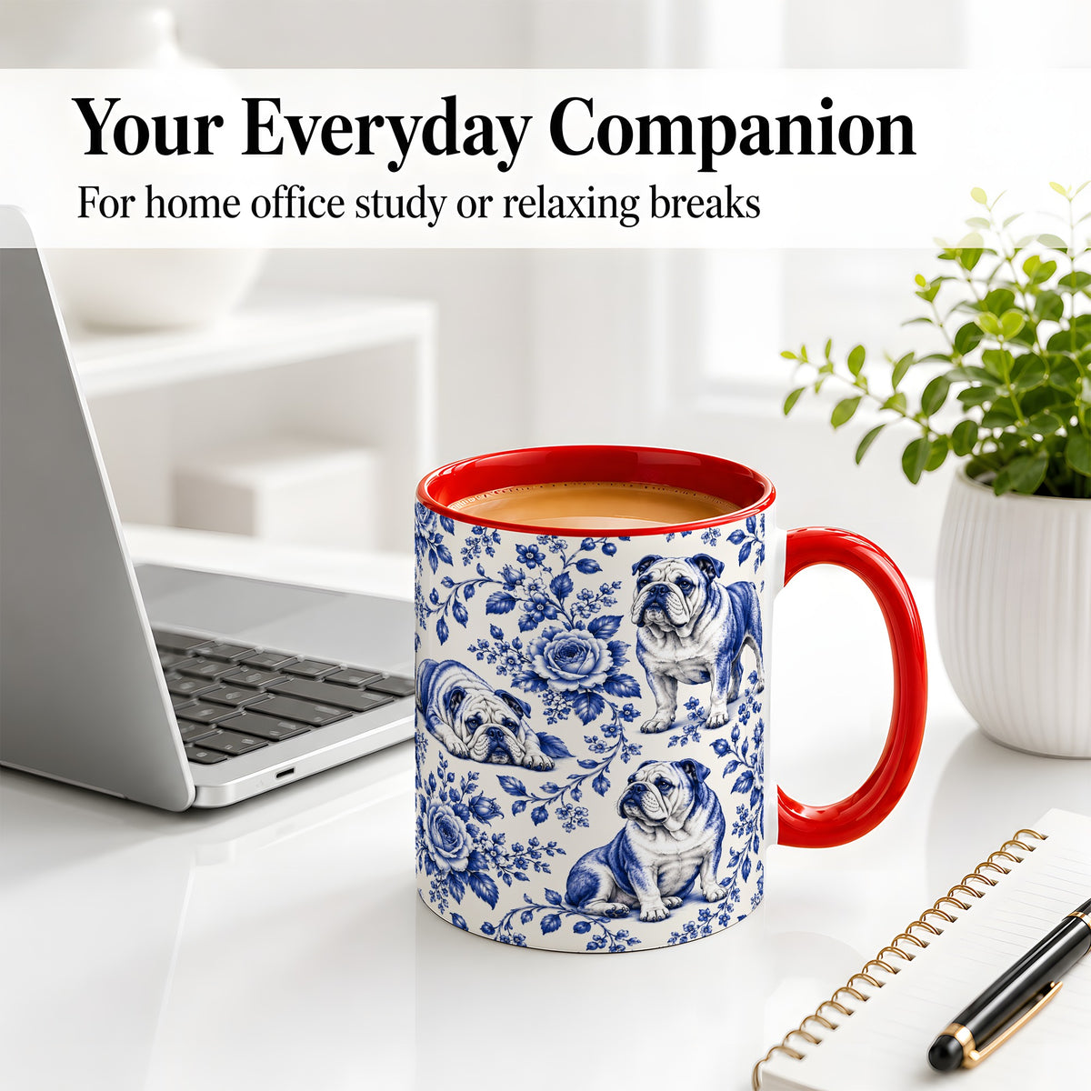 #pl[11oz|Red] Blue Floral Bulldog Ceramic Mug for Bulldog Lovers