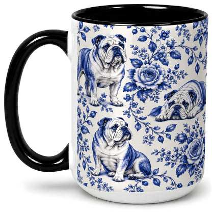 #pl[15oz|Black] Blue Floral Bulldog Ceramic Mug for Bulldog Lovers