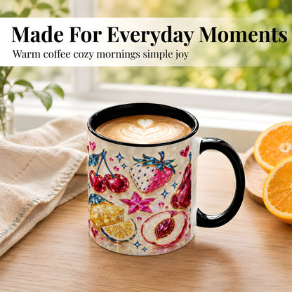 #pl[11oz|Black] Crystal Fruit Coffee Mug, Gemstone Cherry Strawberry Mug, Ceramic Cup