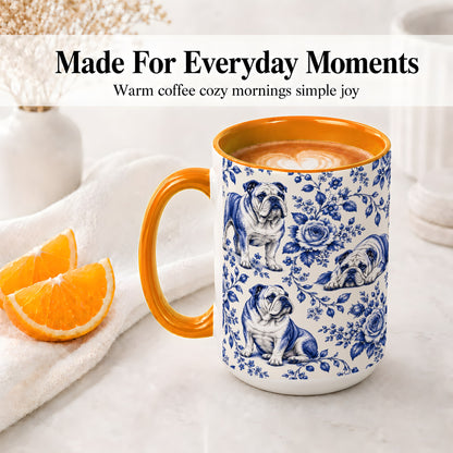 #pl[15oz|Orange] Blue Floral Bulldog Ceramic Mug for Bulldog Lovers