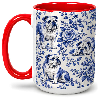 #pl[15oz|Red] Blue Floral Bulldog Ceramic Mug for Bulldog Lovers
