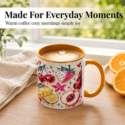 #pl[11oz|Orange] Crystal Fruit Coffee Mug, Gemstone Cherry Strawberry Mug, Ceramic Cup