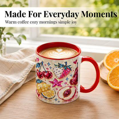 #pl[11oz|Red] Crystal Fruit Coffee Mug, Gemstone Cherry Strawberry Mug, Ceramic Cup