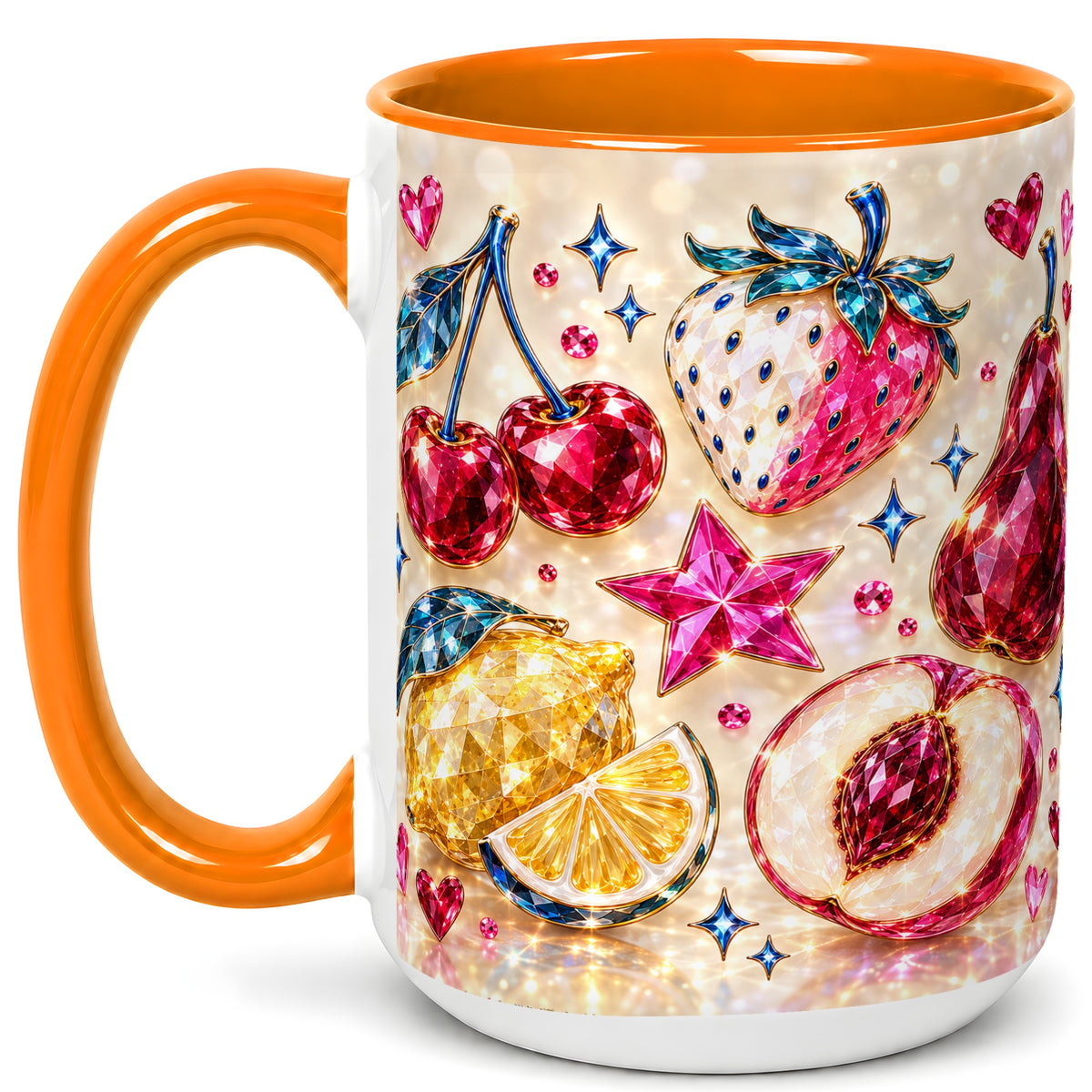 #pl[15oz|Orange] Crystal Fruit Coffee Mug, Gemstone Cherry Strawberry Mug, Ceramic Cup