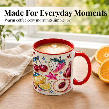 #pl[11oz|Red] Jeweled Fruit Coffee Mug, Crystal Cherry Strawberry Mug, Ceramic Cup
