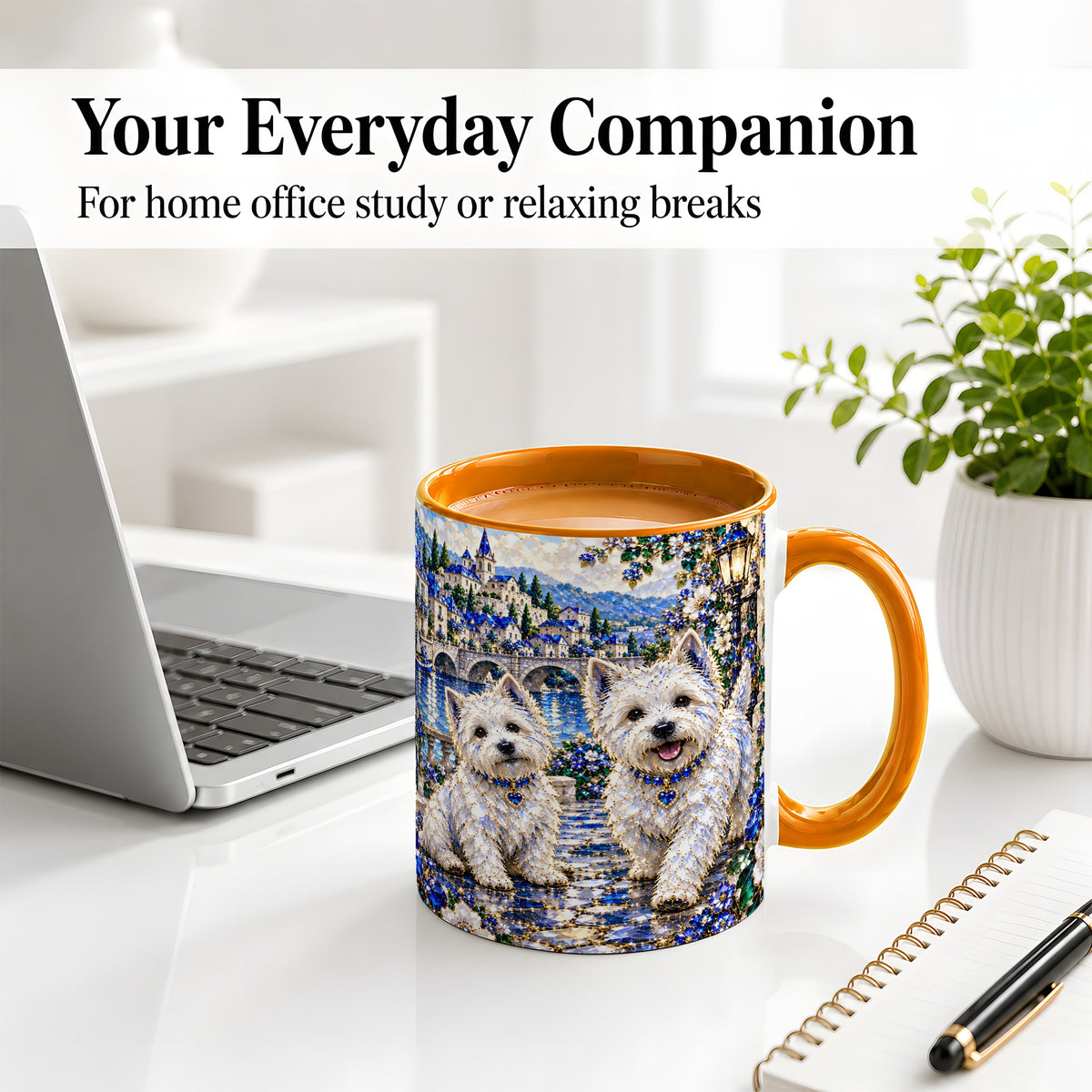 #pl[11oz|Orange] Scenic White Terrier Floral Ceramic Mug for Dog Lovers
