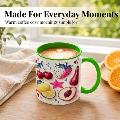 #pl[11oz|Green] Colorful Fruit Coffee Mug, Whimsical Cherry Mug, Ceramic Cup