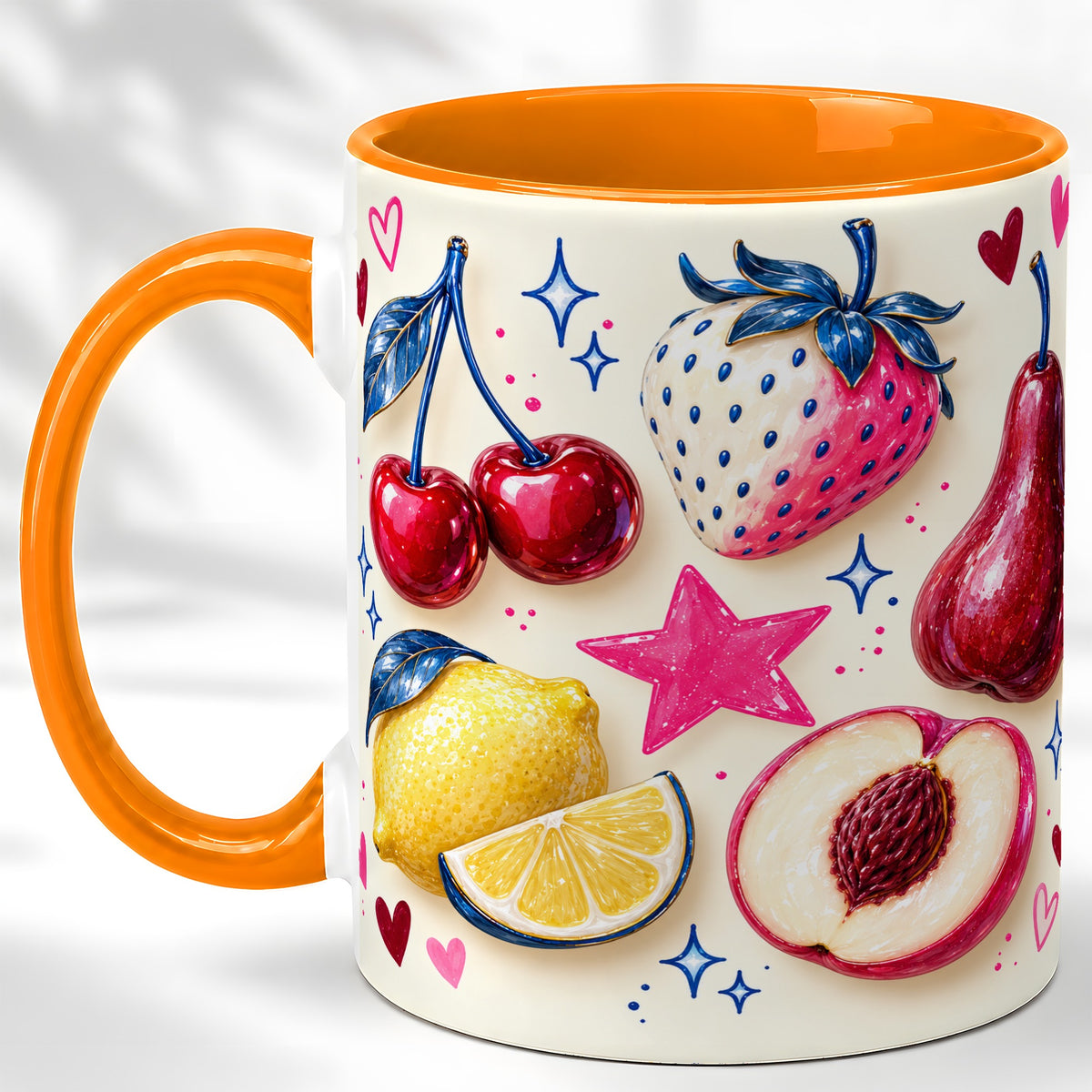 #pl[11oz|Orange] Colorful Fruit Coffee Mug, Whimsical Cherry Mug, Ceramic Cup