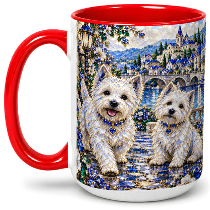 #pl[15oz|Red] Scenic White Terrier Floral Ceramic Mug for Dog Lovers