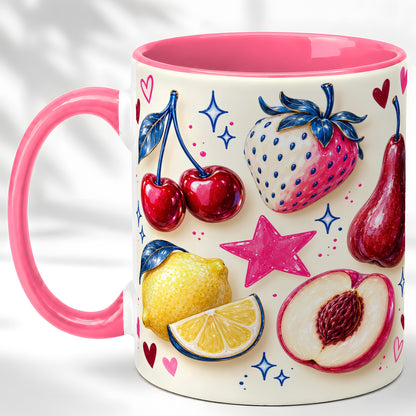 #pl[11oz|Pink] Colorful Fruit Coffee Mug, Whimsical Cherry Mug, Ceramic Cup