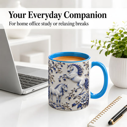 #pl[11oz|Blue] Blue Floral Horse Ceramic Mug for Horse Lovers