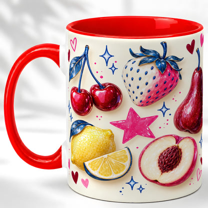 Colorful Fruit Coffee Mug, Whimsical Cherry Mug, Ceramic Cup