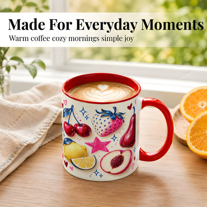#pl[11oz|Red] Colorful Fruit Coffee Mug, Whimsical Cherry Mug, Ceramic Cup