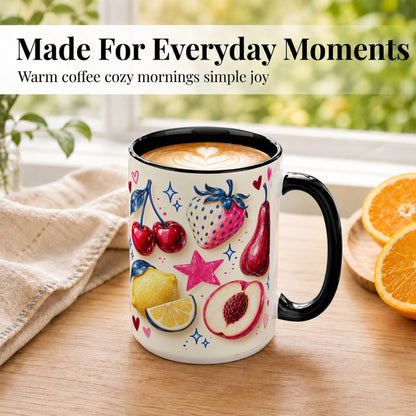 #pl[15oz|Black] Colorful Fruit Coffee Mug, Whimsical Cherry Mug, Ceramic Cup