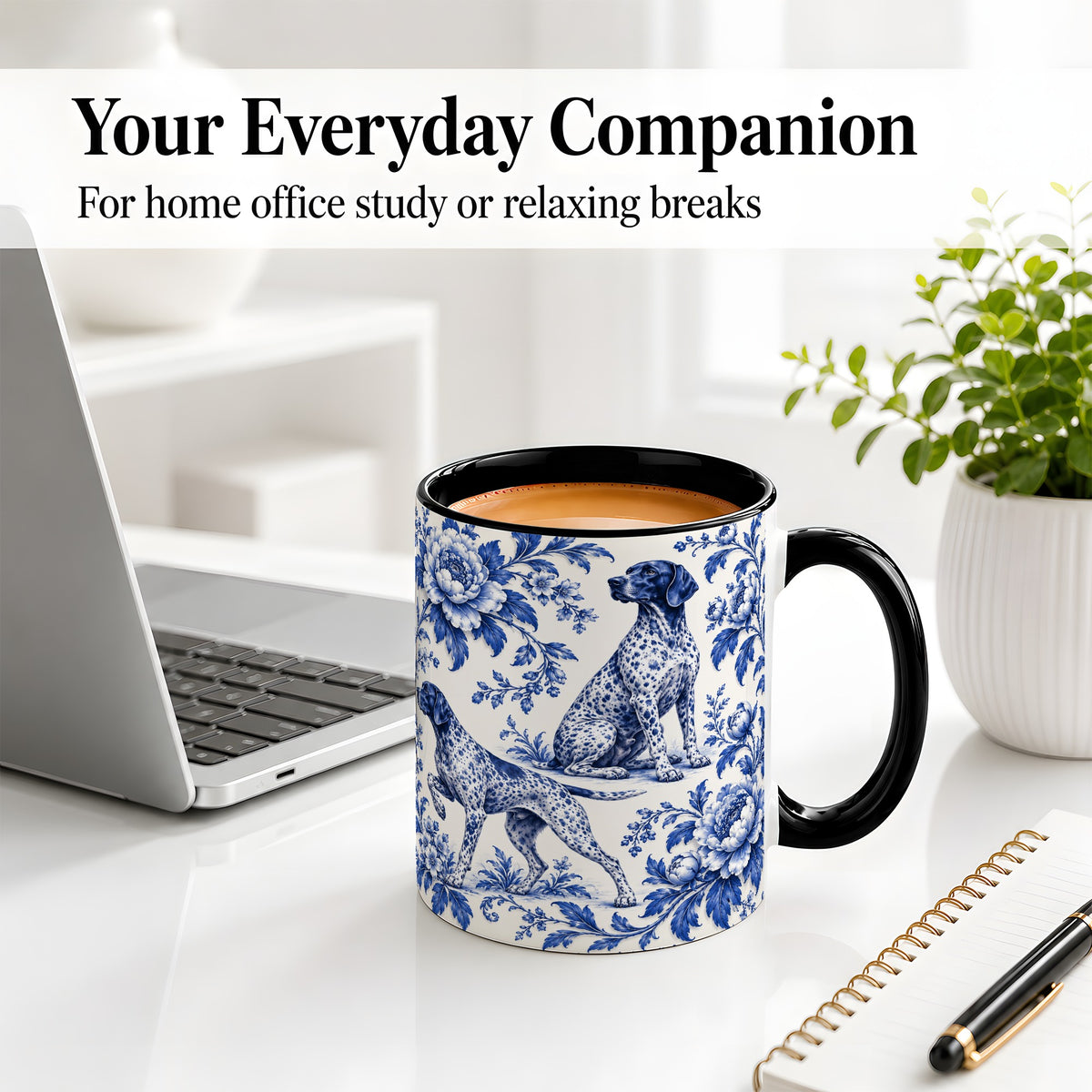 #pl[11oz|Black] Blue Floral Pointer Dog Ceramic Mug for Dog Lovers