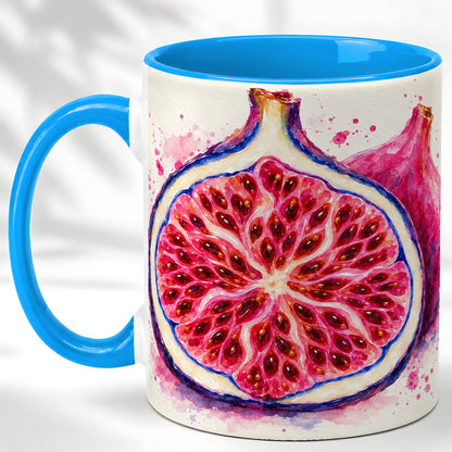 #pl[11oz|Blue] Watercolor Fig Coffee Mug, Pink Botanical Mug, Ceramic Cup